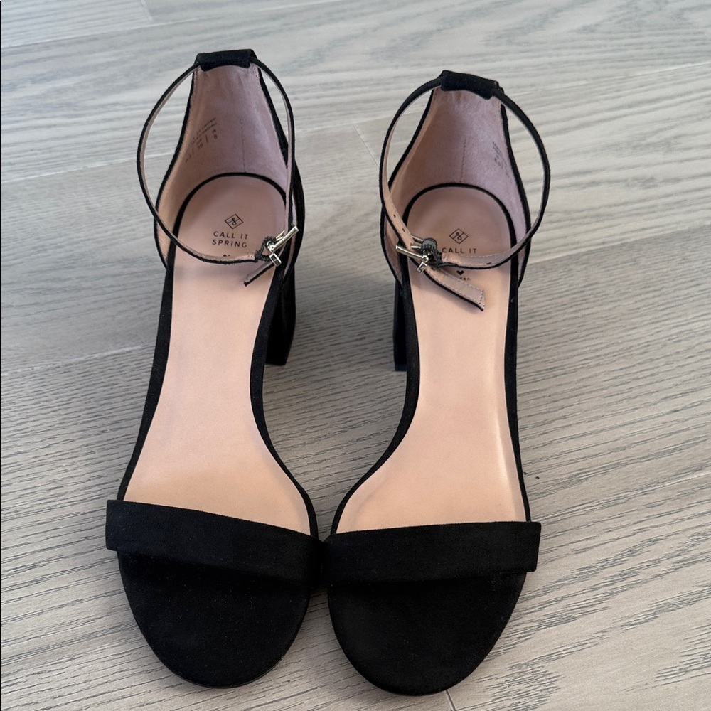 Call It Spring Black Suede Ankle Strap Heels